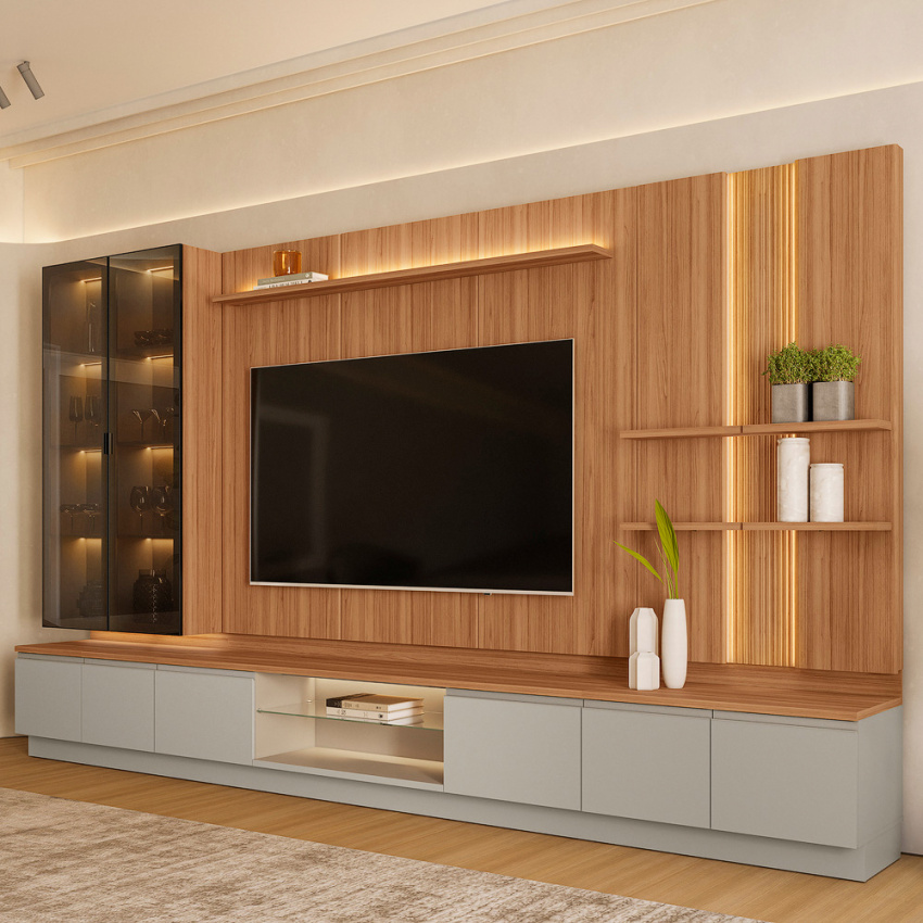CONJUNTO RACK + PAINEL + 2 MODULO LATERAL + 2 MODULO CRISTALEIRA MAGNUM