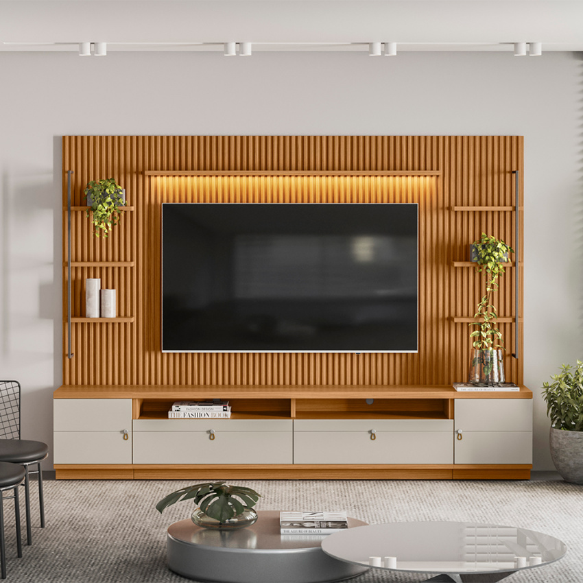CONJUNTO RACK + PAINEL + 2 MODULO LATERAL OURO PRETO