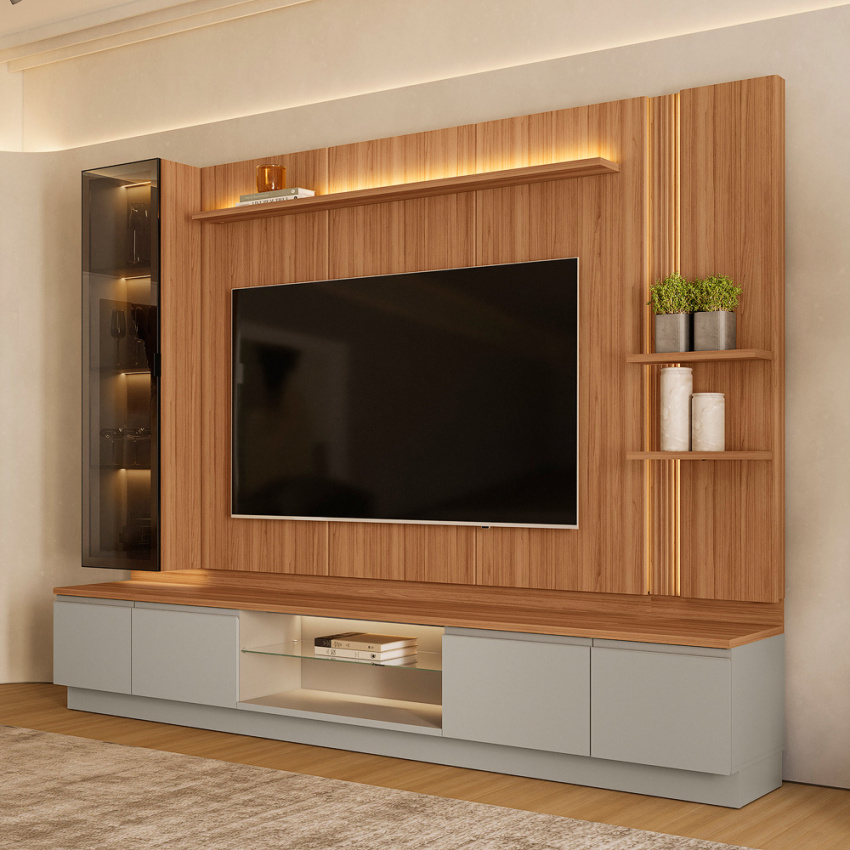 CONJUNTO RACK + PAINEL + 1 MODULO LATERAL + 1 MODULO CRISTALEIRA MAGNUM