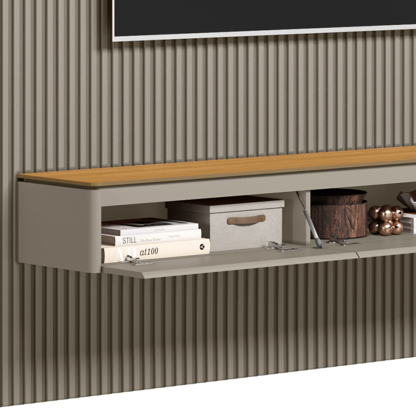 PAINEL RIPADO MODULAR 2.2 + NICHO CURVO 2.2 + PRATELEIRA CURVA 2.2