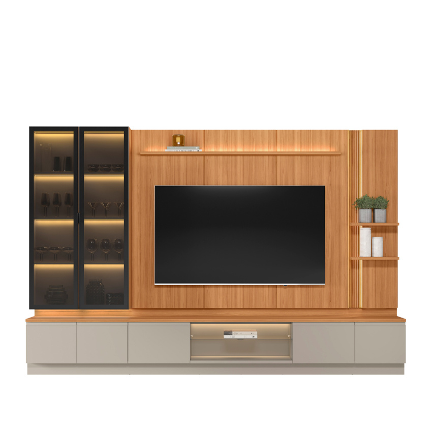 CONJUNTO RACK + PAINEL + 1 MODULO LATERAL + 2 MODULO CRISTALEIRA MAGNUM